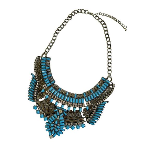 Full Tilt Amanda Silver and Turquoise Bib Style Boho Statement Necklace - Picture 1 of 6